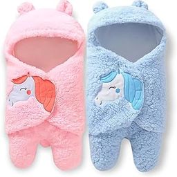 BRANDONN Baby Blankets New Born Combo of Hooded Wrapper Cum Baby Sleeping Bag,(3-6 Months) Pink, Sky Blue, Pack of 2, Polyester, skin friendly| TC - 260-image-65