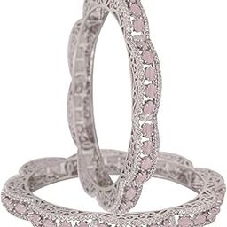 Silver Plated American Diamond CZ Pink Curl Traditional Latest Kada Bangles for Women/Girls-16