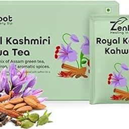 Zenroot Royal Kashmiri Kahwa | Rich spiced flavor herbs tea | Traditional warming blend | Rich in saffron, cinnamon, rose | Ideal for winter warmth & luxury | 20 Pyramid Tea Bags-image-28