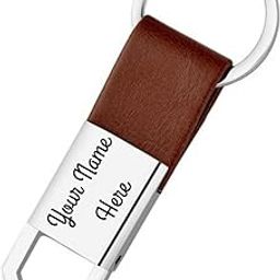 Personalised Brown Leather Keychain with Metal Loop, 9 cm-picture-27