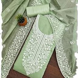 Women's Chanderi Cotton White Embroidered Lucknowi Chikankari Style Salwar Suit Dress Material With Chanderi Cotton Dupatta-image-7