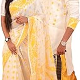 Traditional Dhakai Jamdani Couple Set – Cotton Saree Without Blouse & Men’s Kurta (Yellow White)-image-57