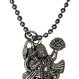 Hanuman Ji Pahad Pendant Necklace with Ball Chain, Antique Silver Tone, Dark Metal Finish-image-99