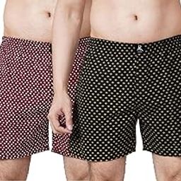 Mens' Cotton Blend Shorts Comfortable & Breathable Printed Regular Boxer -Pack of 2,Maroon, Black (M.ST-B.DO-3XL_1)-image-90