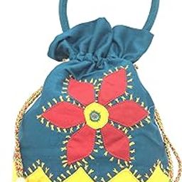 SriShopify Women's Eco Firendly Potli Banjara Traditional Batwa, Cotton Handmade Aplic Pouch (Small, Mirror, Beads and Thread Work Handcraft Purse) Premium Return Gifts for Pooja, Vrat, Festival Gift-45