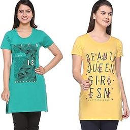 Women's T-Shirt (Pack of 2) (2CMTLPD770M2A5_4XL_Petrol Green & Mango_XXXX-Large)-image-2