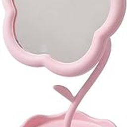 draval Cute Flower Mirror for Vanity | Adjustable Desktop Cosmetic Mirror with Storage Tray | Pink Aesthetic Mirror for Girls, Teens, Women-image-94