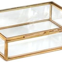 Art India Collections Rectangular Glass Jewelry Box - Elegant Gold Design Handmad & Pure Brass and Glass Material - 8x6x1.5 Inches-image-64