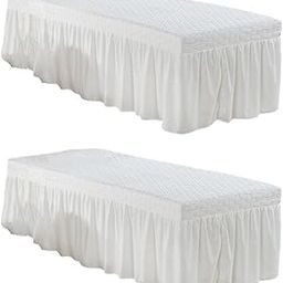 UJEAVETTE 2pcs SPA Massage Table Skirt Beauty Bed Cover Linen Valance Sheet White-image-69