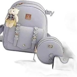 Backpack for Womens,Girls,Kids,Female. Pu Leatherette Fabric Travelling Outdoor, Picnic,School, College Office Work Casual Daily use|Grey,10Ltrs(EV,Combo Grey Backpack 3pcs239)-picture-32