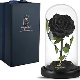 SW Forever Preserved Real Black Rose Flower Birthday Gifts for Mom Women,Valentines Eternal Flower in Glass Gifts for Valentine's Day Mothers Day Christmas Anniversary Birthday (Black)-image-26