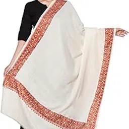 muffly Wool Blend Shawl with Red & Golden Embroidered Border | Elegant Festival Wrap | Women Shawls-picture-8