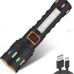 FIRSTLIKE Aluminum Body Rechargeable 100W Home Emergency Torch Light with 3 Mode + Side White, Red & Blue Strobe COB Telescopic Zoom Adjustable (Black)-image-55