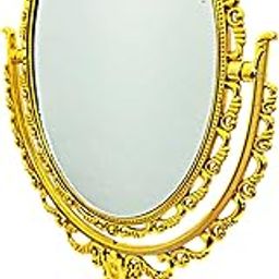 Vintage Style Oval Vanity Mirror, Double-Sided Standing Makeup Mirror with Decorative Gold Frame, 360-Degree Rotating-image-56