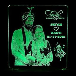 Gugan's Acrylic Rectangular 3D Illusion Photo LED Lamp | Color - Green (8x6 Inch) | Customized, Personalized with Photo and Name | Best Wedding Gift for Husband, Wife, Couples, Wedding Anniversary-1