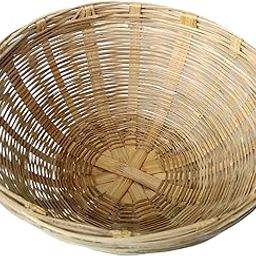 VILLAGE KRAFT Natural Hand Crafted Weaved Bamboo Fruit and Vegetable Basket Punnet Nub Pannier Mammock Tokri,27 Cms, 1 Pc,Beige/Brown-picture-1