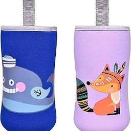 THE LITTLE LOOKERS Cute Animated Patterned Soft Stretchable Baby Feeding Bottle Cover with Easy to Hold Strap for 120ml, 150ml, 240ml (Fish & Fox, Pack of 2)-image-97