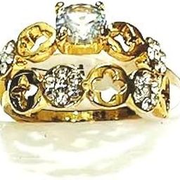 Premium Gold Plated Gold Look Finely Detailed Crystal Studded Finger Ring For Women (D2IN1-PPS)-image-7