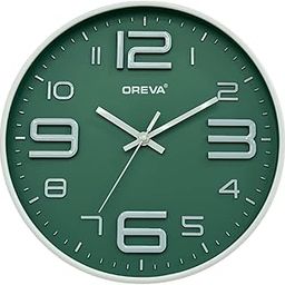 OREVA 12 Inch Round Fancy Embossed Number Dial Contemporary Stylish Quartz Clocks Modern Analog Silent Wall Clock for Living Room Bedroom Latest Home Décor Office AQ-9497SS (Green)-3