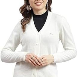 Women's Regular Fit Cardigan | Solid Pattern with Button Closure | Full Sleeve V-Neck Cardigan for Women-image-48