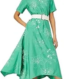 max Women's Half Sleeves V-Neck Embroidered Asymmetrical Cotton Dress-picture-5