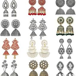 Earrings For Women Floral Vintage Design Traditional Drop Jhumke For Women Girls Love Gifts 12 Pair of Earrings-0