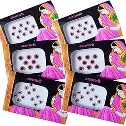 DeLegarde Maroon Bindis With Crystal Stone Medium Size Round Bindi Self-Adhesive For Women (6 Packets)-37