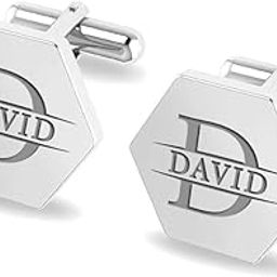Personalized Customized Engraved Initial or Name Designer Hexagon Cufflinks for Men, Fathers and Grand Father Gift for Husband-17