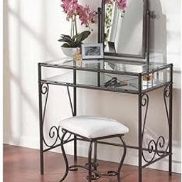 HomeStock Victorian Vibes Vanity Set with Ample Storage Space, Decorative Metal Scroll Base and Includes a Beige Matching Stool, 18.3 x 15 x 18.4, 150 lbs-picture-16