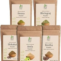 H NAT Amla, Reetha, Shikakai, Bhringraj, & Heena Powder | Pure & Natural | Hair Mask, Dry Hair Wash | For Long Hair, Strong & Natural Looking Hair Combo Pack 5 of 100 Gram Each (500gm)-picture-51