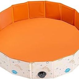 Foldable Dog Pool Bath Tub Kiddie Pool Pet Puppy Bathing Tub Pet Wading Pool 120cmx30cm Orange-image-73