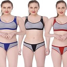 Women’s Multicolor Sport Bra Panty Set for Women Gym and Yoga Bra Panty Set | Everyday Bra Panty Set for Women Regular Lingerie Set(Pack of 3)-image-26