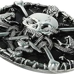 Vintage Silver Western Gothic Skull Head Skeleton Rattle Snake Belt Buckle-image-64