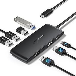 Lemorele USB C Hub Docking Station 7-in-1, Dual HDMI 4K 60Hz Display Adapter for MacBook Pro/Air, Dell, HP, Surface & Windows-8