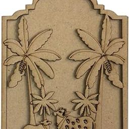 KITTY KIDZ Decorative Wooden Palm Tree Wall Art with Cows, MDF Craft Panel, Arch Frame Design-image-74