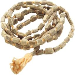 Natural Tulsi Wood Japa Mala – 108+1 Cylindrical Beads with yellow Tassel | Sacred Basil Prayer Mala for Meditation, Chanting & Spiritual Practice-image-70