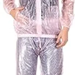 devil Men's PVC Rainsuit with Hoods and Side Pocket, 100% Waterproof Portable Rainwear (Pink Transparent)-picture-43