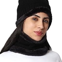 Weavers Villa Snow Proof Inside Fur Acro Wool Unisex Beanie Cap with Neck Warmer Set Knit Hat Thick Fleece Lined Winter Cap for Men & Women-image-68