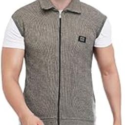 Men's Plain Sleeveless Zipper Sweater with Side Pocket for Winter-image-88