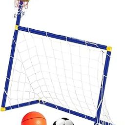 Basketball Hoop with Soccer Goal Net 2 in 1 for Backyard Indoor Outdoor Blue | Goals & Nets | Soccer | Team Sports-picture-7