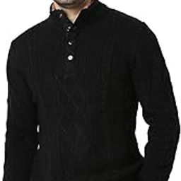Men Black Regular Fit Full Sleeve Built-up Solid Casual Sweater (Size: L)-MFKHW2BD008-Black-image-65