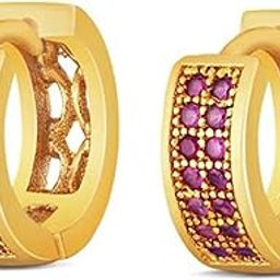 FASHIONS Trendy 14K Gold Plated Ruby Stone Hypoallergenic Piercing Hoop Ear Earring Kan Kaan Ka baliyan bali for Mens Boys-image-97