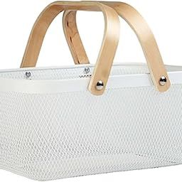 Picnic Storage Basket Wood Handles for Outing Hiking Fruits Vegetables White-picture-31