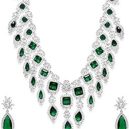 Womens Rhodium-Plated Stone Studded Necklace Earrings-image-7