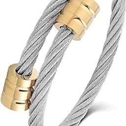 Vintage Twisted Composite Open Wire Composite Stainless Steel Cable Bracelet, Adjustable Bracelet for Women Men Girls Teens Moms-image-40