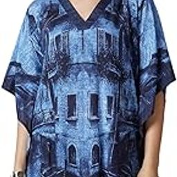 Women's || Navy Demin Style Building Printed Kaftan Top || Viscose Material || Top Kaftan for Women || Short Kaftan-image-57