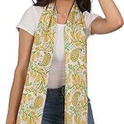 Green and yellow Handblock Printed Pure Cotton Scarf 71' x 21 Inches-image-71