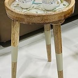 KESHA WOODKRAFT Resin Table | Wooden Side Table | End Table | Round Wooden Stool | Tall Stool for Living Room, Dinning, Bed, Hotel Room- 18 Inch Height and 12 Inch Diameter (White)-image-16