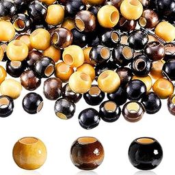 DIY Crafts 130, Wooden Macrame Beads Round Wood Beads Large Hole Spacer Wooden Beads for DIY Macrame Jewelry Crafts Garland Making Holiday Party Decor (Black, Brown, Natural C (130)-picture-13