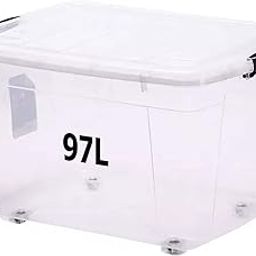 Premify 97L Storage Box with Lockable Lid and Wheels, Clear Plastic Organiser, Clear Box for Clothes, Toys, Tools, Medicine-image-72